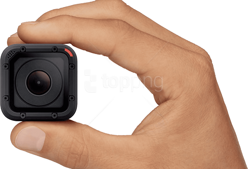 Hand Holding A Small Black Square Action Camera Camera Gear PNG With Clear Background