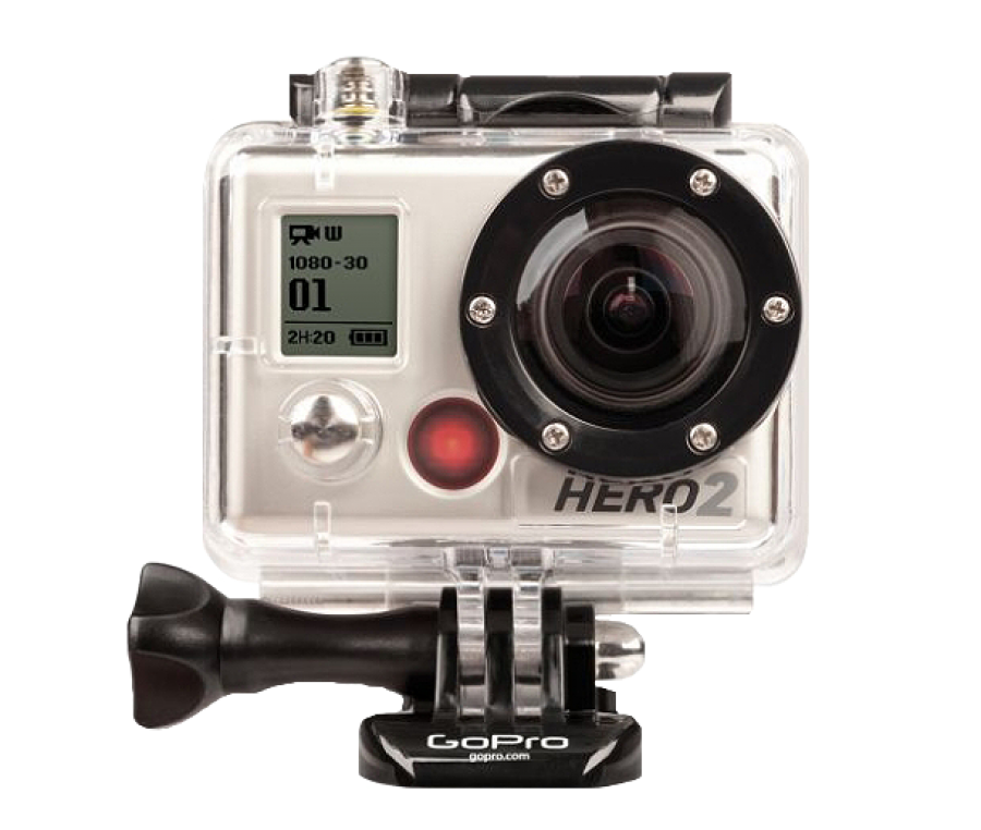 Silver GoPro Hero Two Camera Inside Waterproof Dive Housing PNG Camera Image For Design