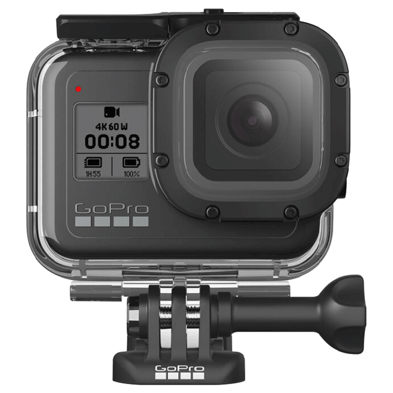 Black GoPro Hero Nine Camera With Folding Mount Fingers PNG Clip Art On Clear Background