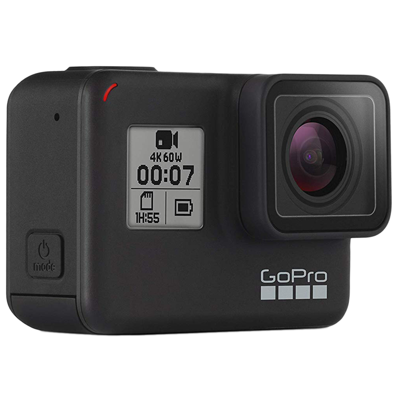 Black GoPro Hero Seven Action Camera With Front Status Screen Transparent Background PNG Image
