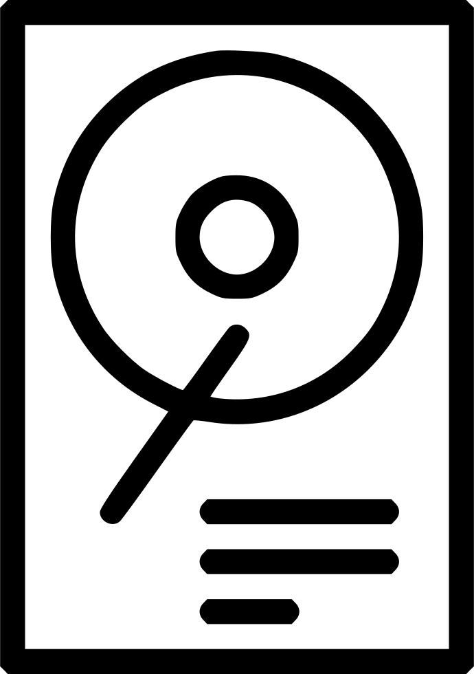 Black Hard Disk Drive Outline Icon With Platter And Data Lines Isolated On Transparent Background