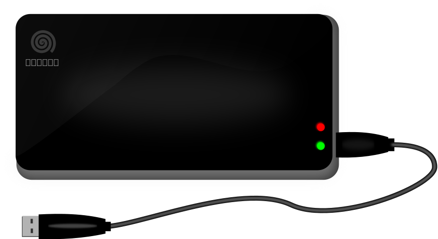 Black Portable USB Hard Drive With Attached Connection Cable Clean Cutout Transparent PNG Image