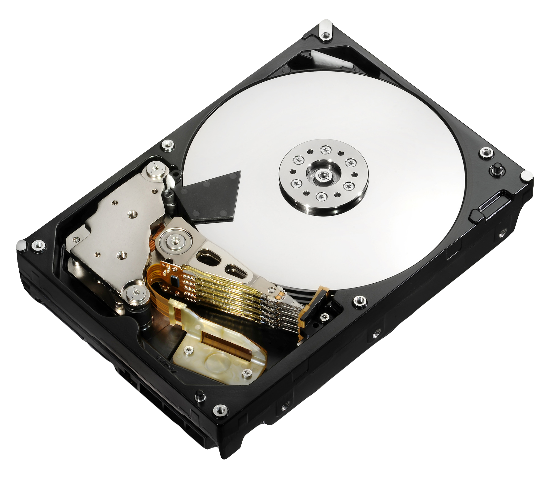 Hard Disk Drive Platter And Precision Head Assembly Close Up Printable PNG Graphic With Transparent Background