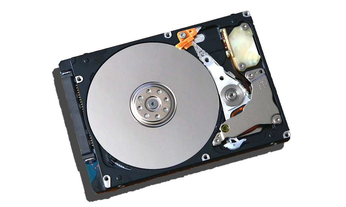 Open Hard Disk Drive With Visible Internal Magnetic Disk PNG Image With Transparent Background