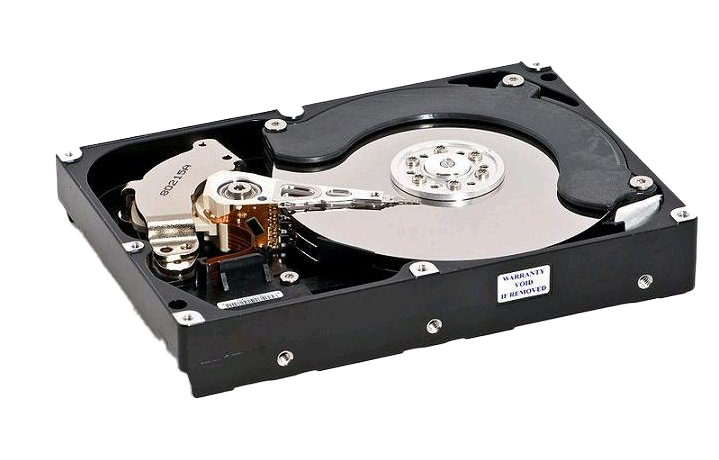 Opened Hard Disk Drive With Exposed Magnetic Platter PNG Image With Transparent Background