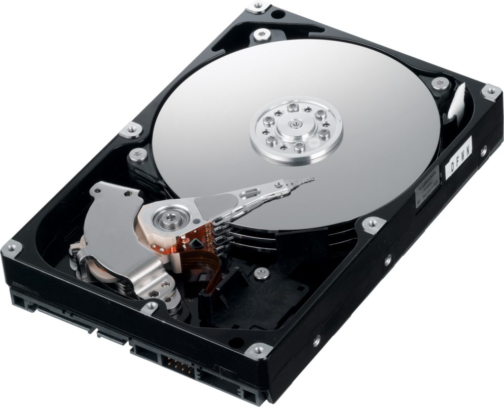 Silver Hard Drive Platter And Internal Actuator Components Transparent Background Computer Storage PNG