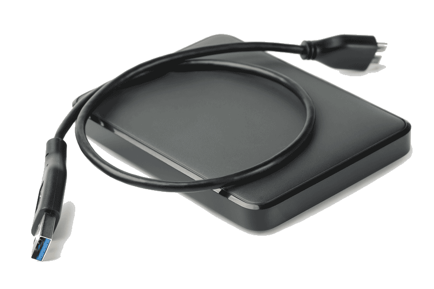 Black USB External Hard Drive Case With Connection Cable Transparent Background Computer Storage PNG