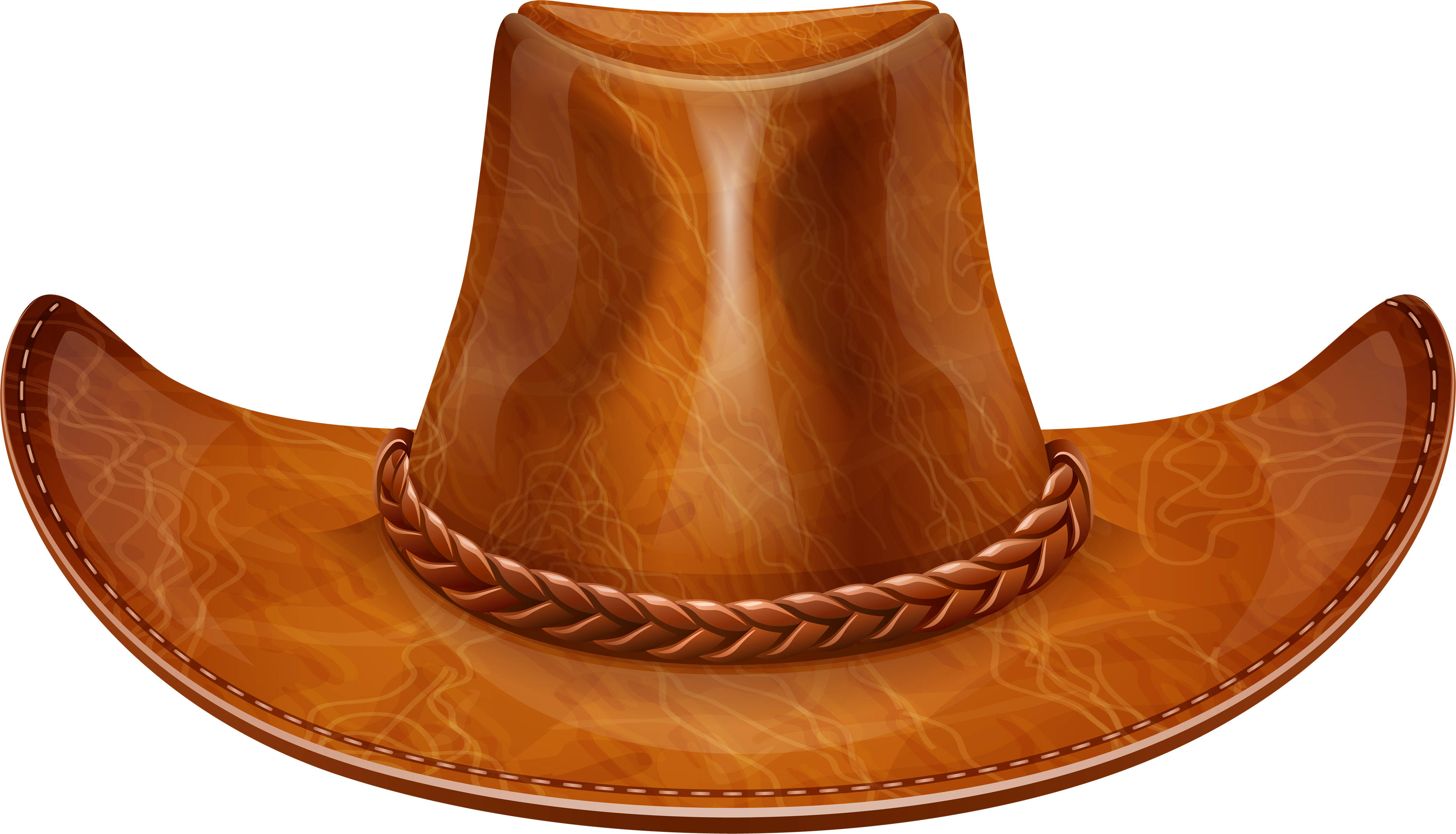 Caramel Brown Leather Western Hat With Braided Hatband Isolated Transparent PNG Graphic