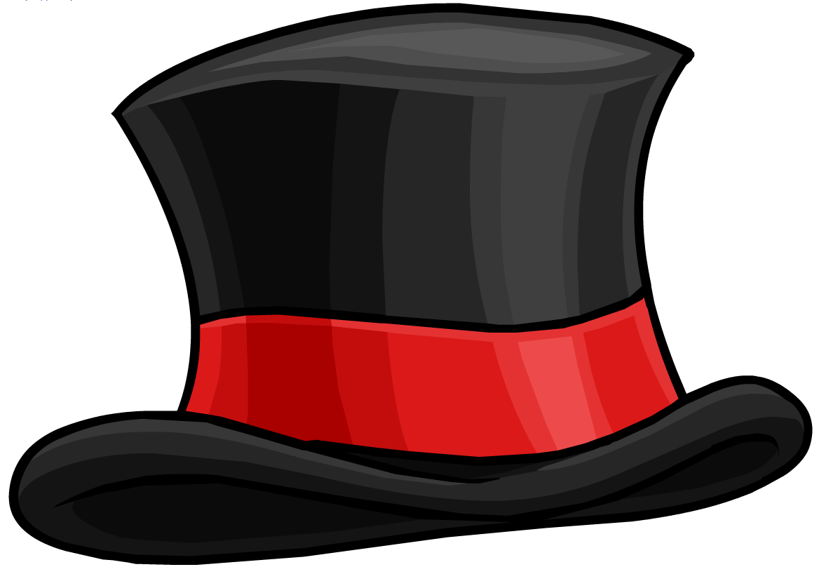 Cartoon Black Top Hat With Red Ribbon And Brim PNG Cutout With Clear Background