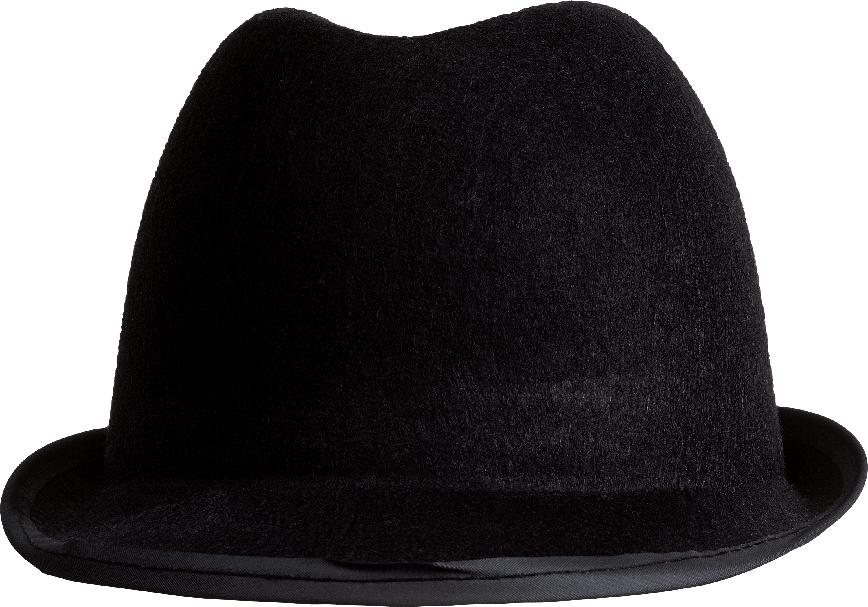 Classic Black Bowler Hat With Rounded Crown And Curved Brim Isolated On Transparent Background