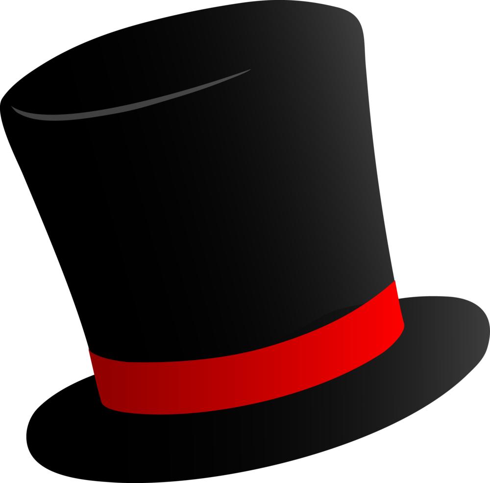 Classic Black Magician Top Hat With Bright Red Band Clean Cutout Transparent PNG Image