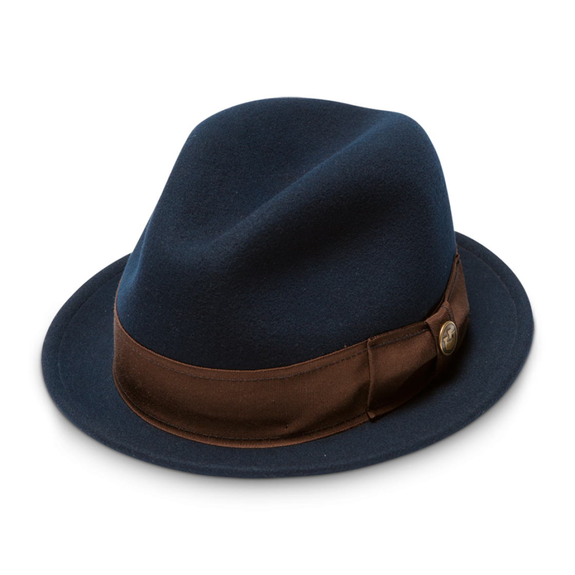 Dark Navy Fedora Hat With Brown Leather Band Isolated Hat PNG Artwork