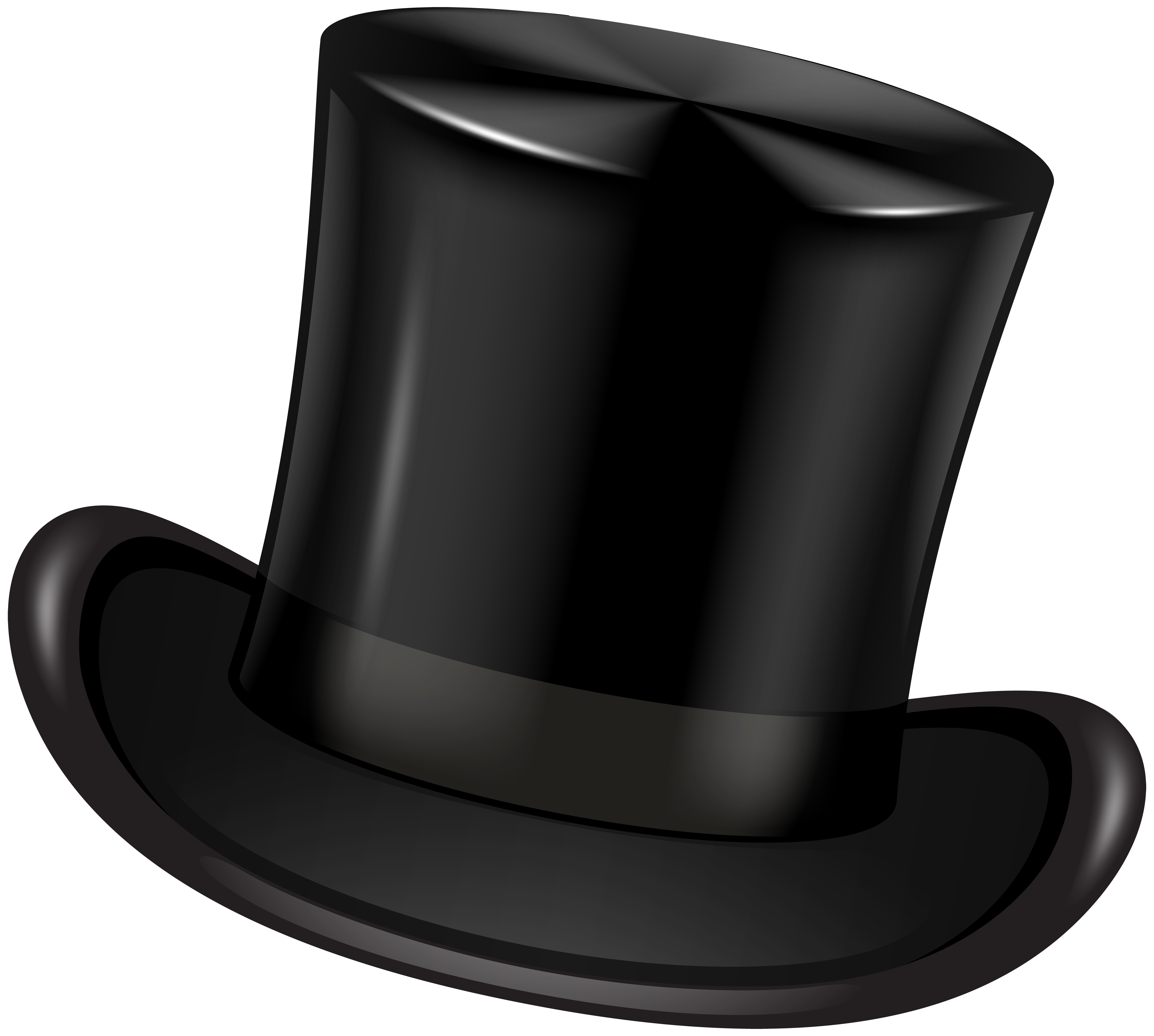 Glossy Black Magician Top Hat With Curved Brim Transparent Background PNG Image