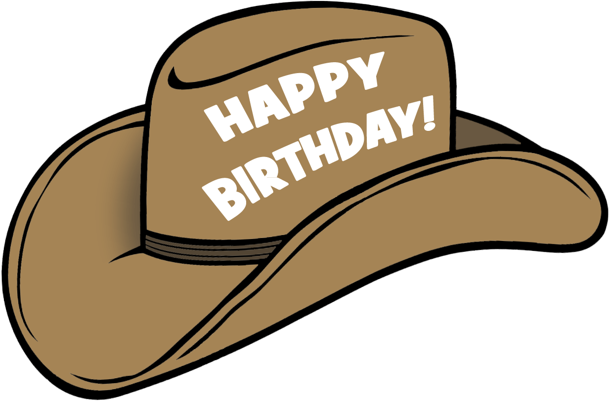 Happy Birthday Cowboy Hat Cartoon With White Celebration Text Transparent Background Hat PNG