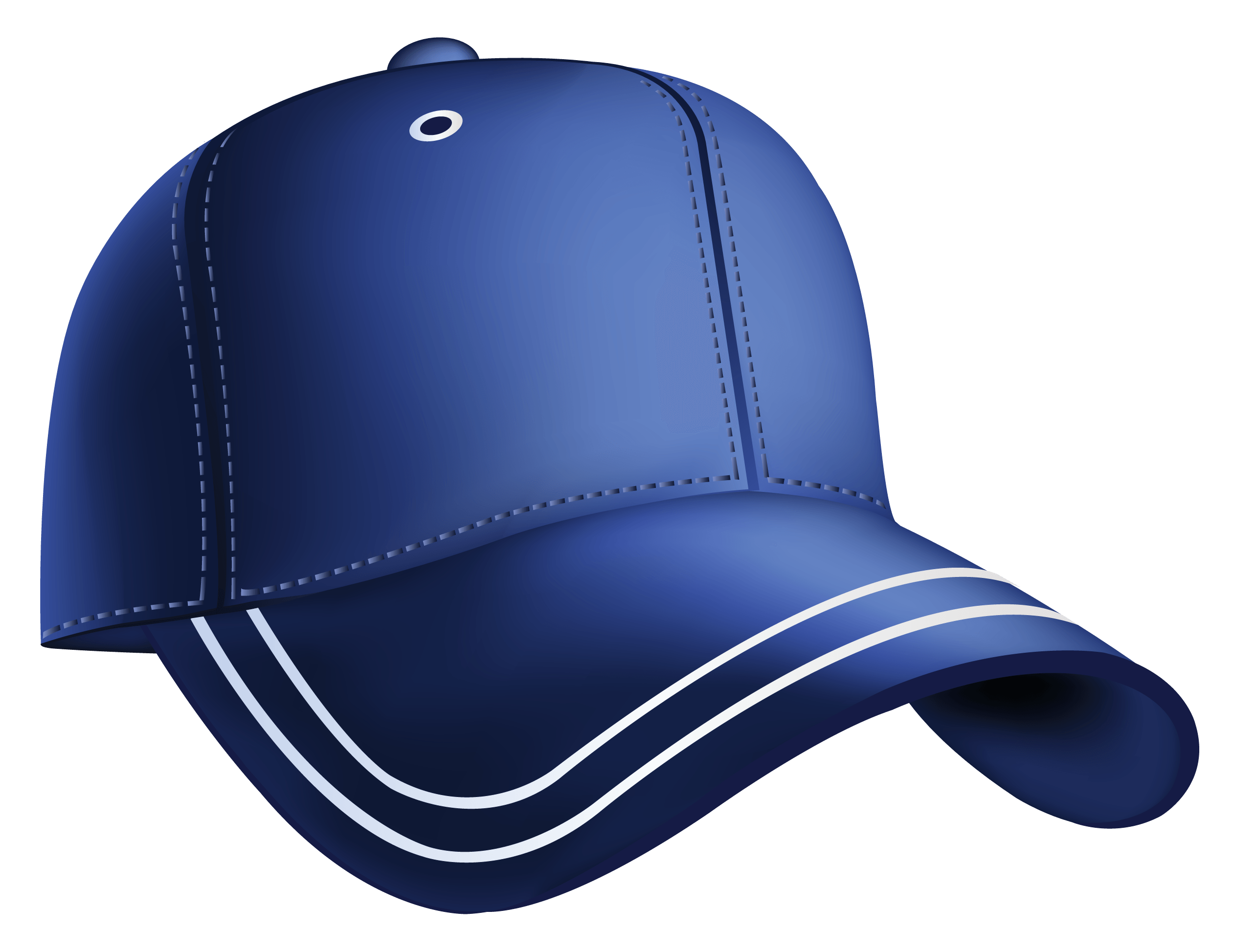 Navy Blue Baseball Cap With White Stitching And Curved Peak Isolated On Transparent Background