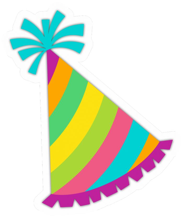 Rainbow Striped Cone Party Hat With Colorful Pom Pom Clean Cutout Transparent PNG Image