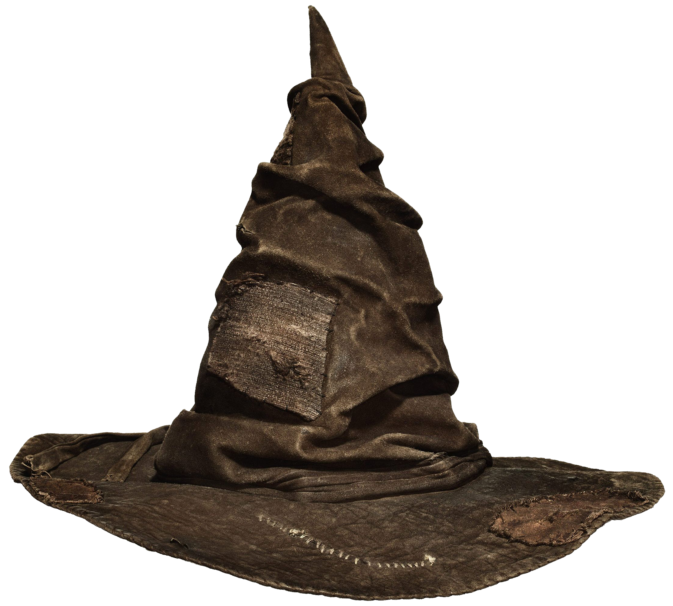 Weathered Dark Brown Wizard Hat With Tall Pointed Crown Isolated On Transparent Background