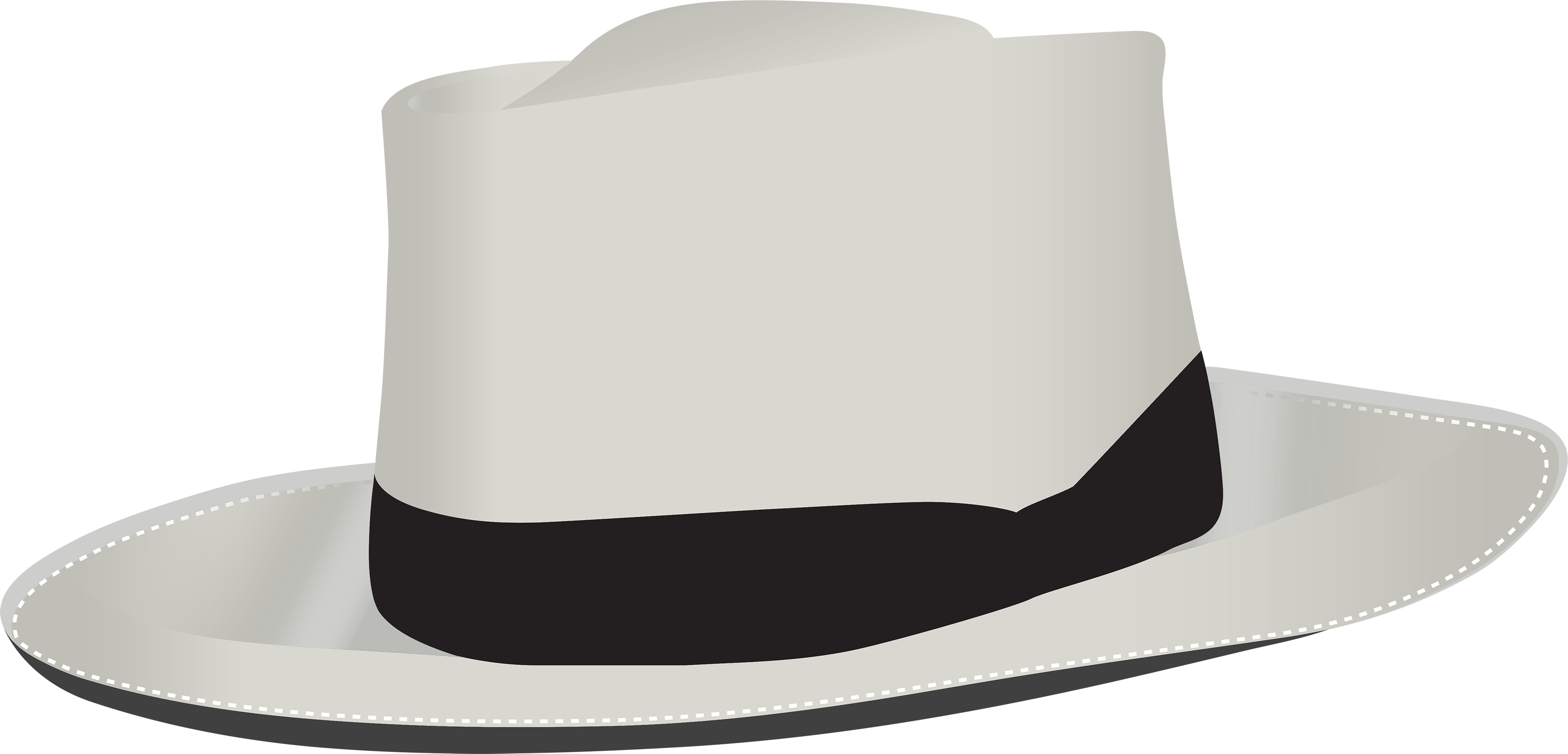 White Fedora Hat With Black Band And Gray Brim Trim PNG Hat Image For Design