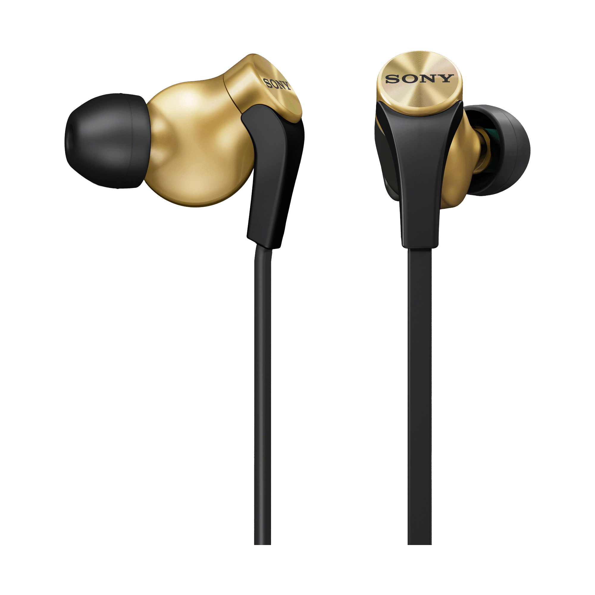 Black And Gold Wired In Ear Headphones With Metal Earbuds High Resolution PNG Illustration