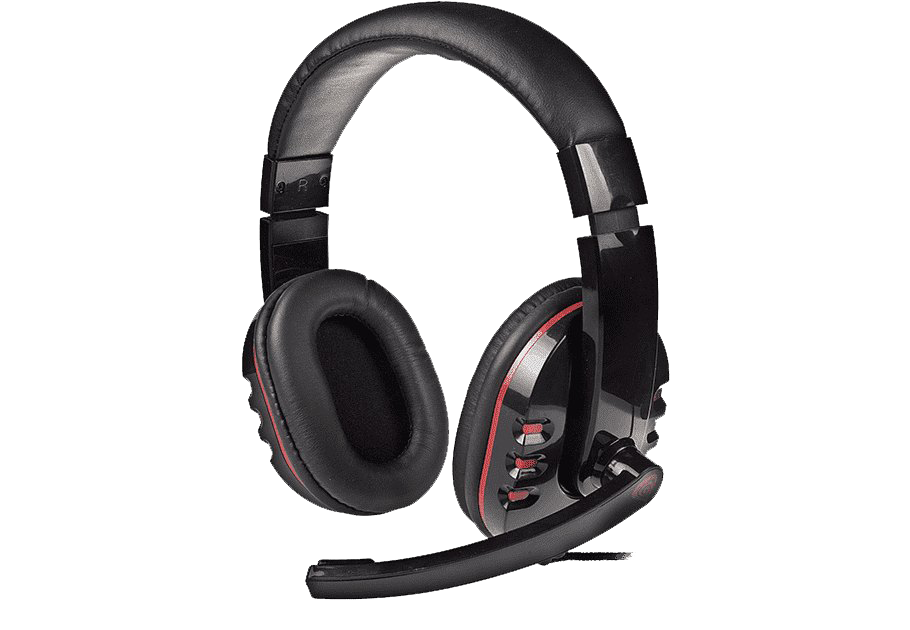Black And Red Gaming Headset With Boom Mic And Volume Cable Isolated On Transparent Background