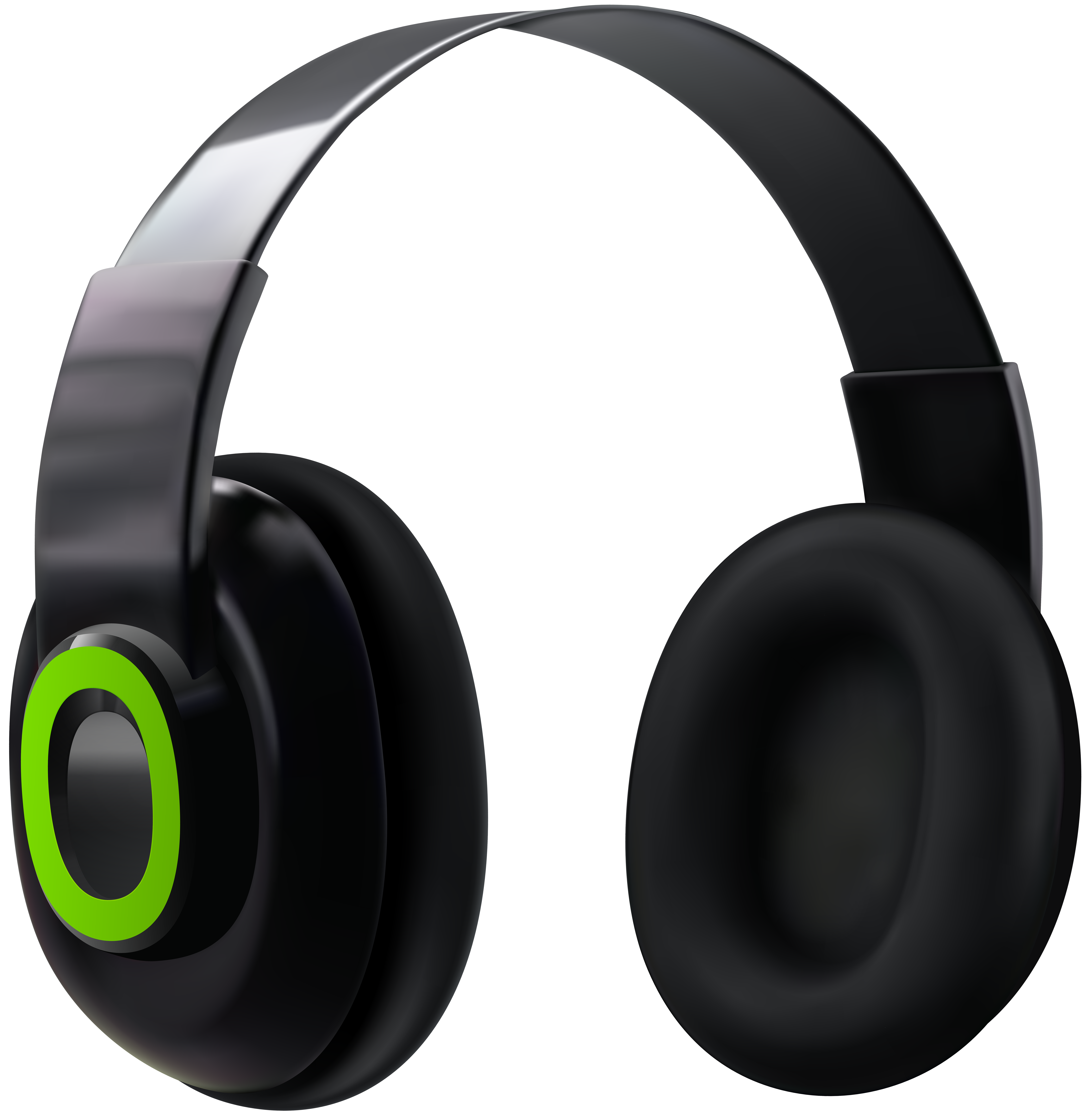 Black Gaming Headphones With Bright Green Accent Ring PNG Image With Transparent Background