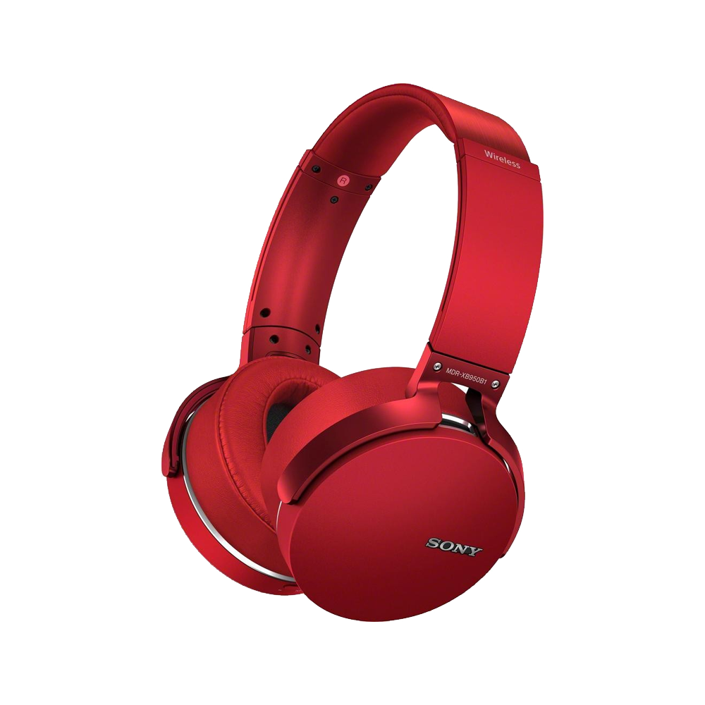 Red Wireless Headphones With Large Circular Ear Pads PNG Clip Art On Clear Background