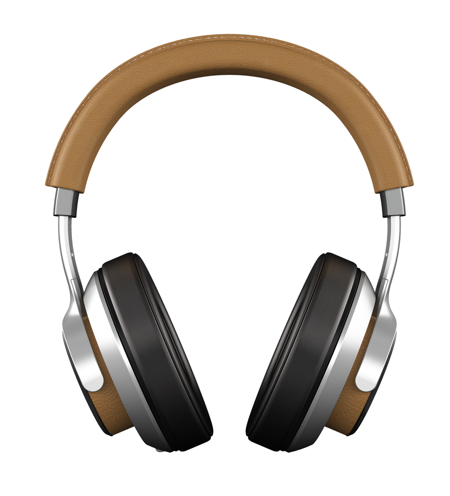 Silver Headphones With Brown Wood Accent On Headband High Resolution PNG Illustration