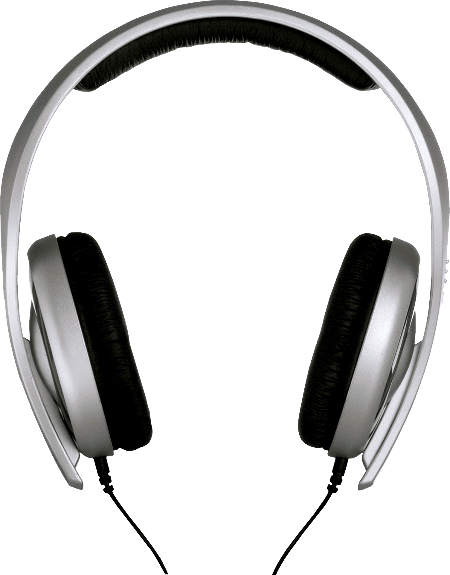 Silver Stereo Headphones Front View With Slim Headband Printable PNG Graphic With Transparent Background