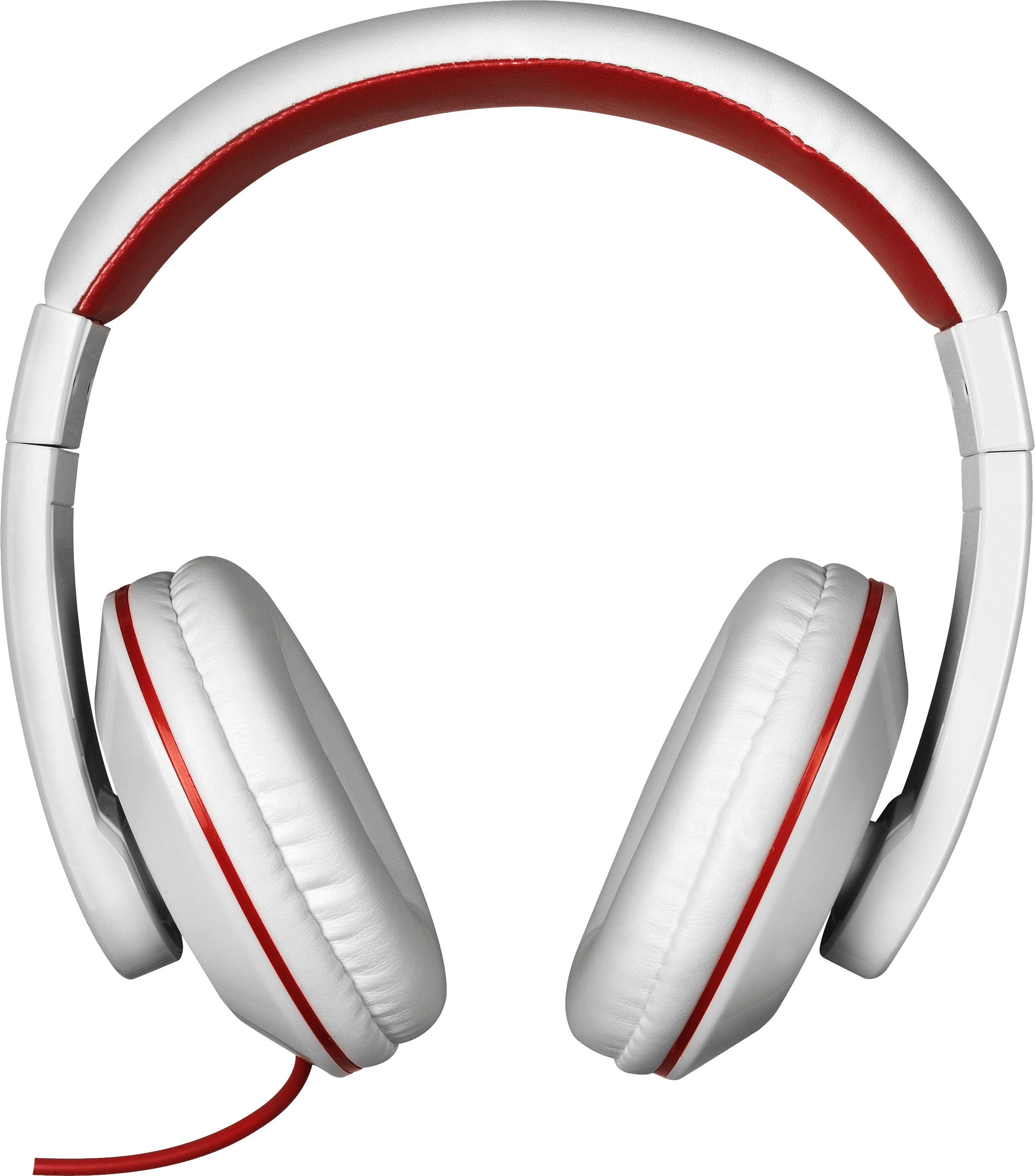 White And Red Stereo Headphones With Soft Ear Cushions PNG Headset Image For Design
