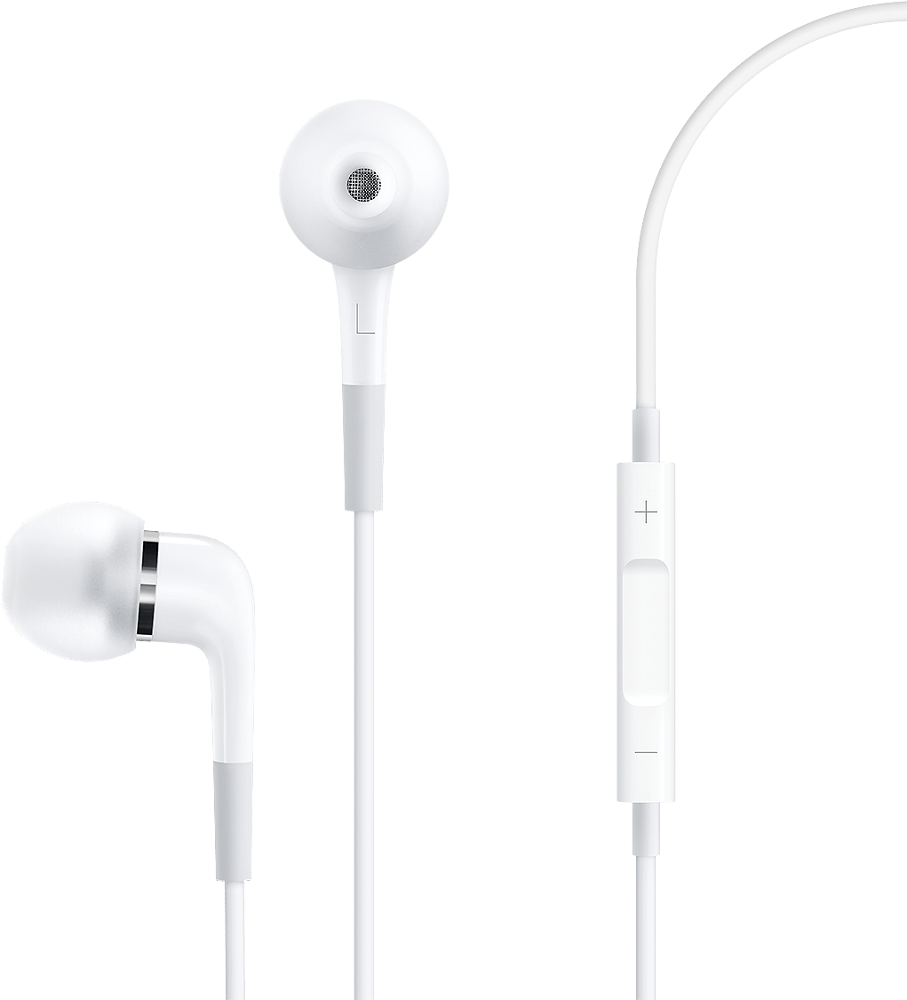 White Wired Earbuds With Inline Microphone And Volume Remote Clear Background Audio Illustration