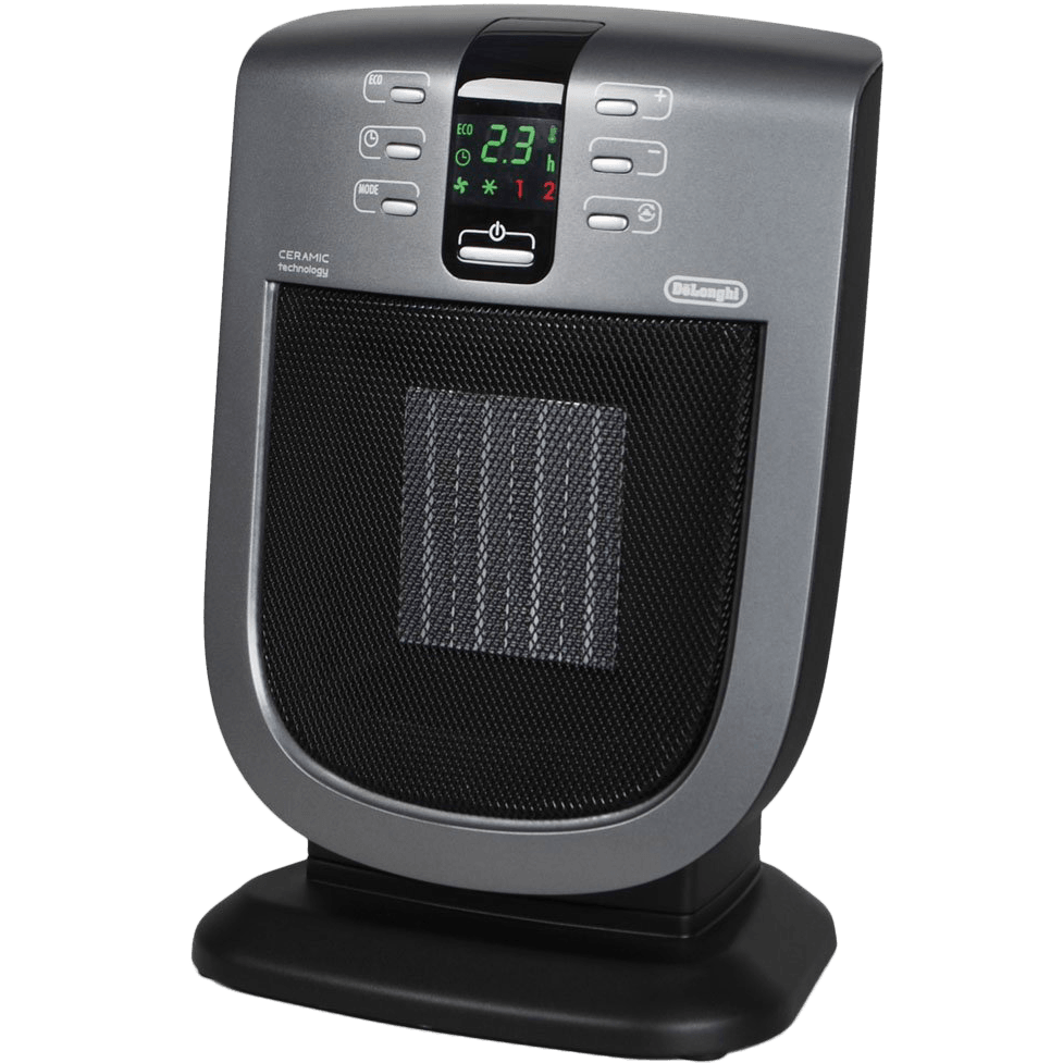 Black Ceramic Space Heater With Digital Temperature Display PNG Image