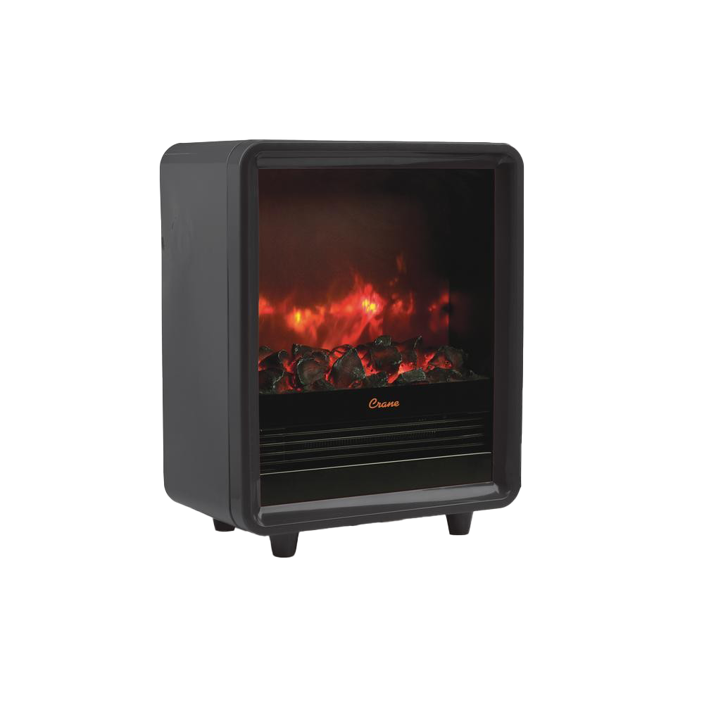 Black Electric Fireplace Stove With Realistic Orange Flames PNG Image