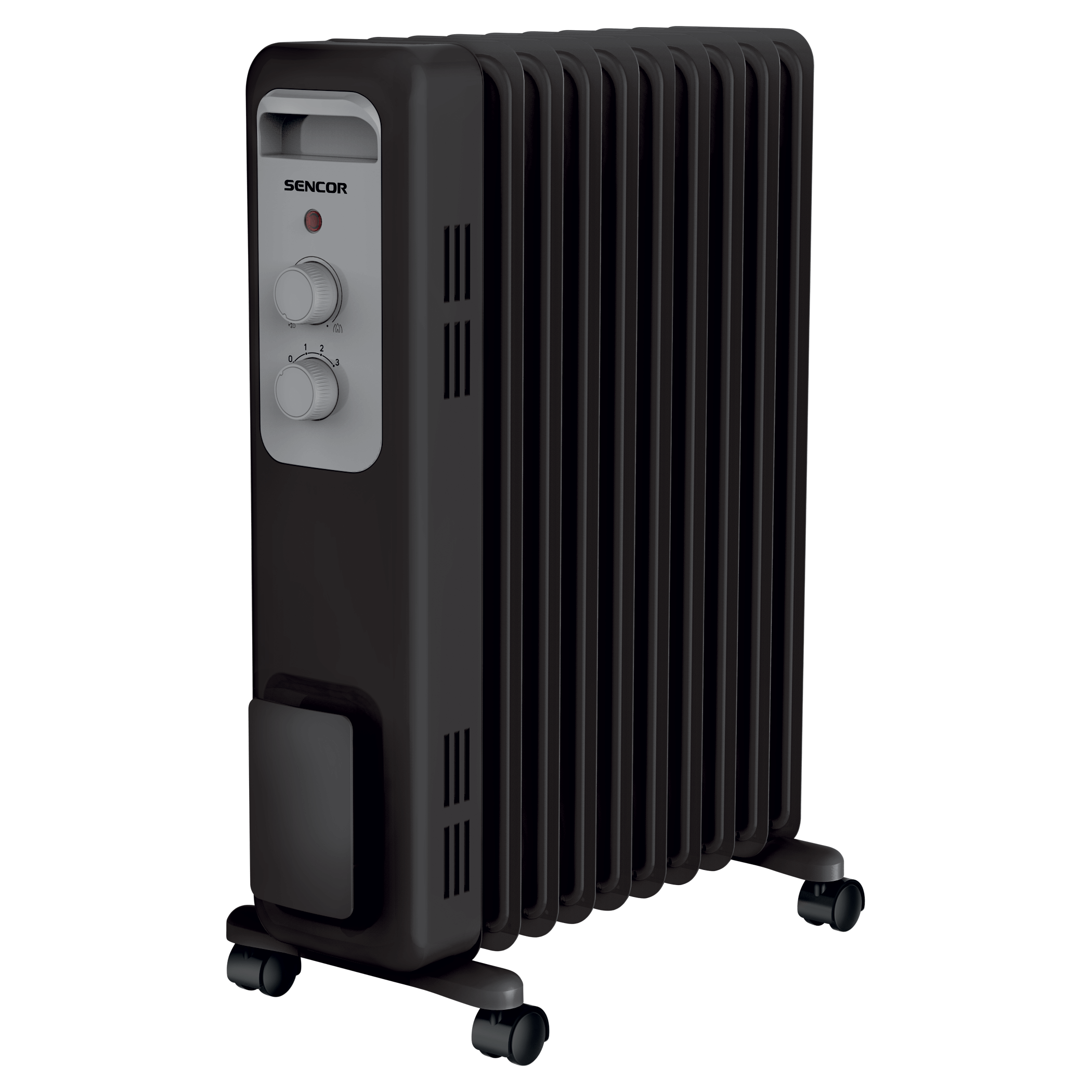 Black Oil Filled Radiator Heater With Wheels And Adjustable Controls PNG Image