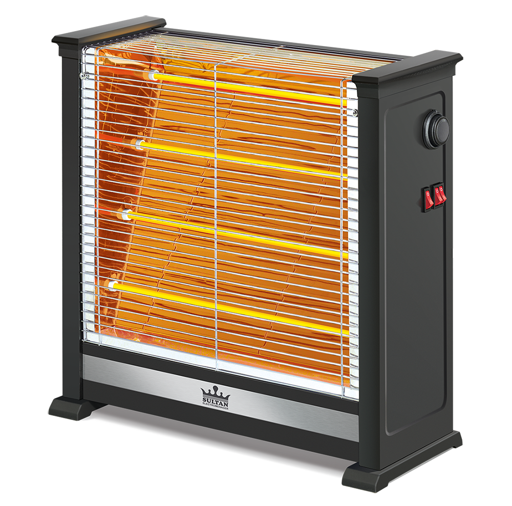 Black Quartz Space Heater With Two Orange Glowing Elements Isolated PNG