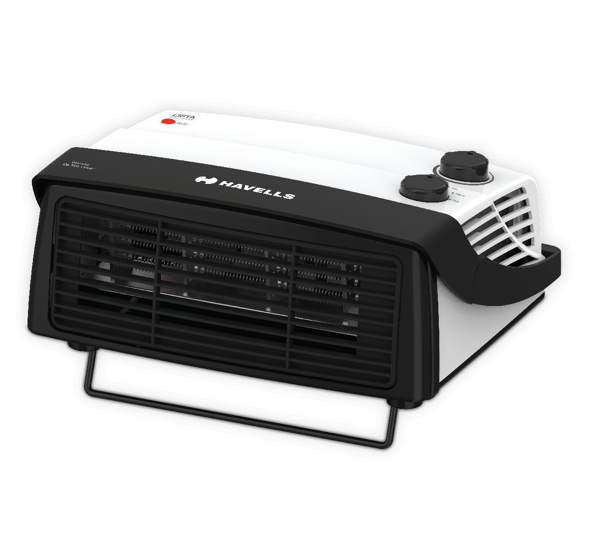 Black Wide Portable Fan Heater With Open Stand And Front Grille PNG