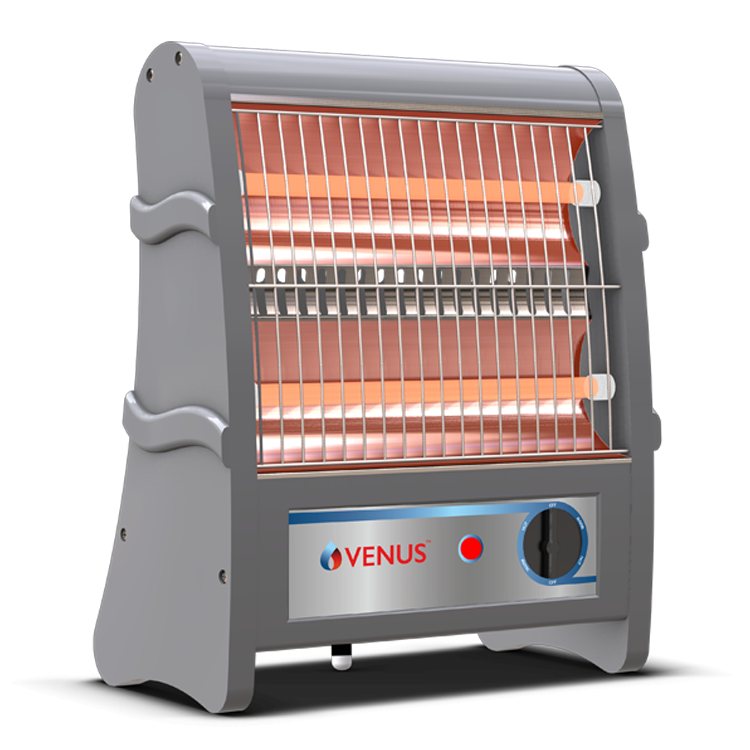 Silver Quartz Radiant Heater With Orange Heating Panels Product PNG Image
