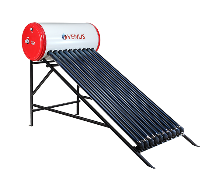 Solar Water Heater With Red Storage Tank And Collector Panel PNG Product Image