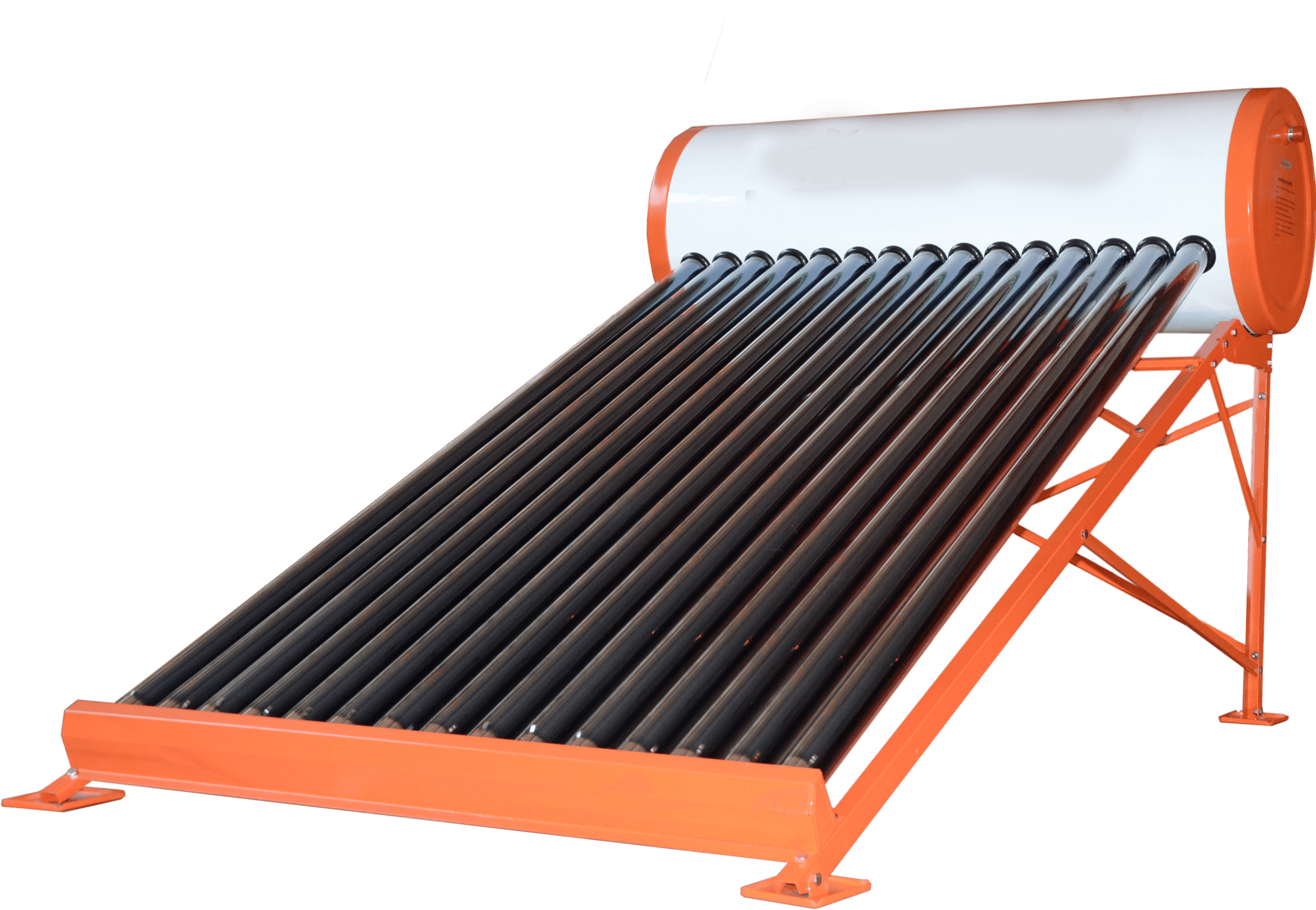 Solar Water Heating Panel With Orange Storage Tank Outdoor System PNG Image