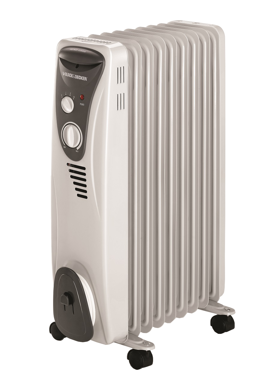 White Oil Radiator Heater On Wheels For Portable Indoor Heating PNG