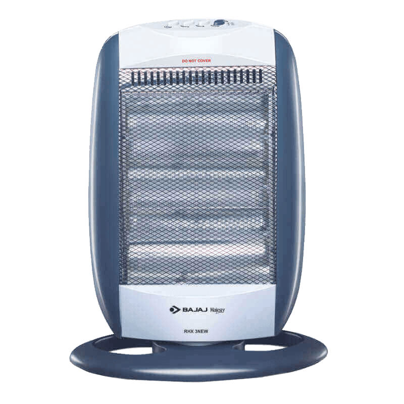 Blue Gray Compact Electric Space Heater With Side Supports PNG Product Image