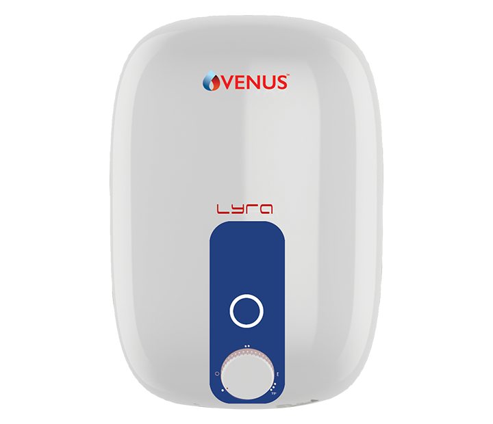 White Wall Mounted Water Heater With Blue Temperature Dial PNG Product Image