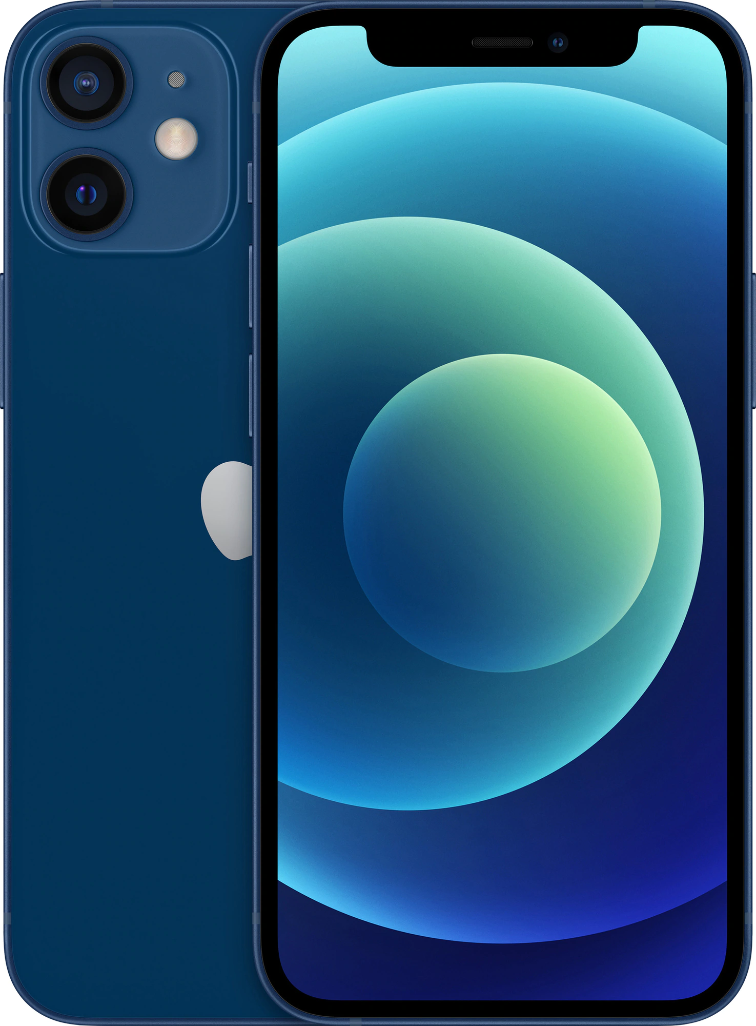 Blue iPhone 12 Front And Back Views With Colorful Display