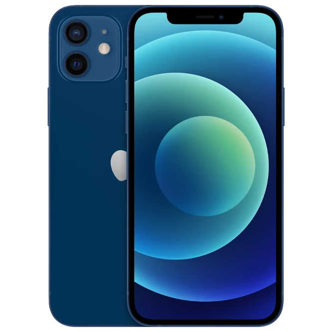 Blue iPhone 12 Front Screen And Rear Camera Product Display