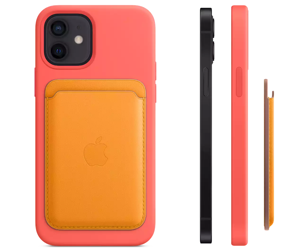 Coral Red iPhone Case With Orange Wallet Pocket And Card Slot