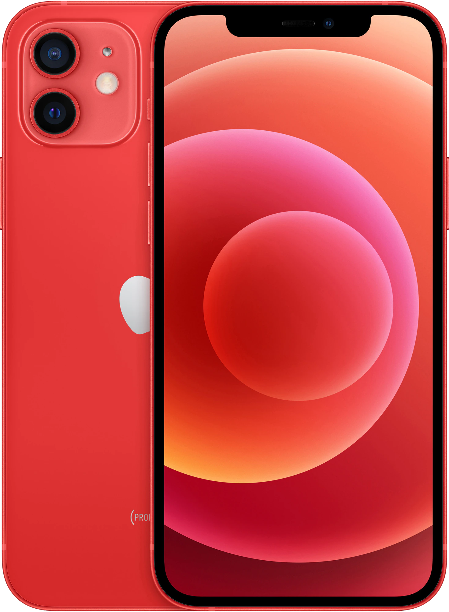 Red iPhone 12 Front And Rear Views With Bright Screen