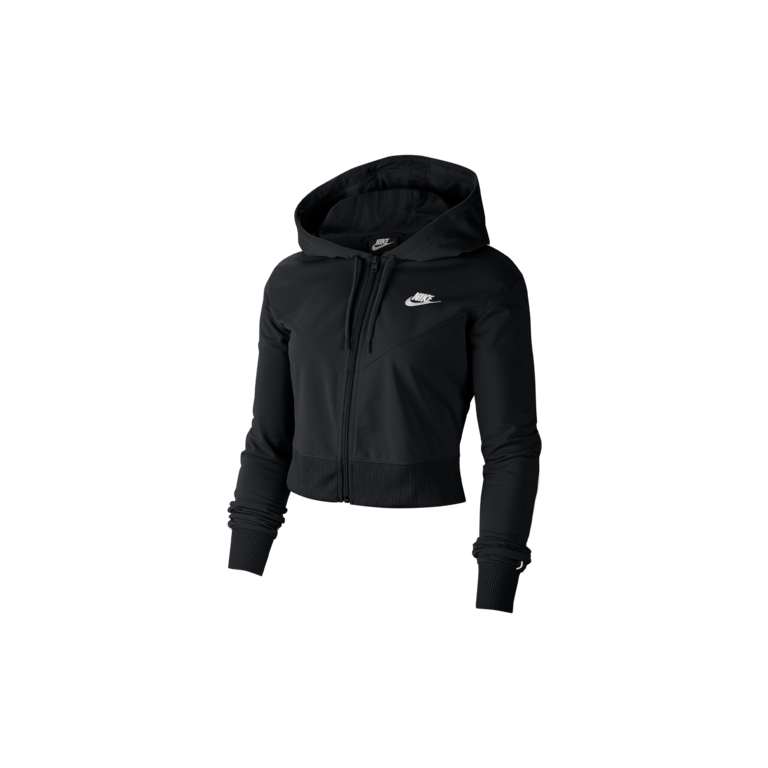 Black Cropped Hooded Zip Jacket With Front Pocket PNG Image
