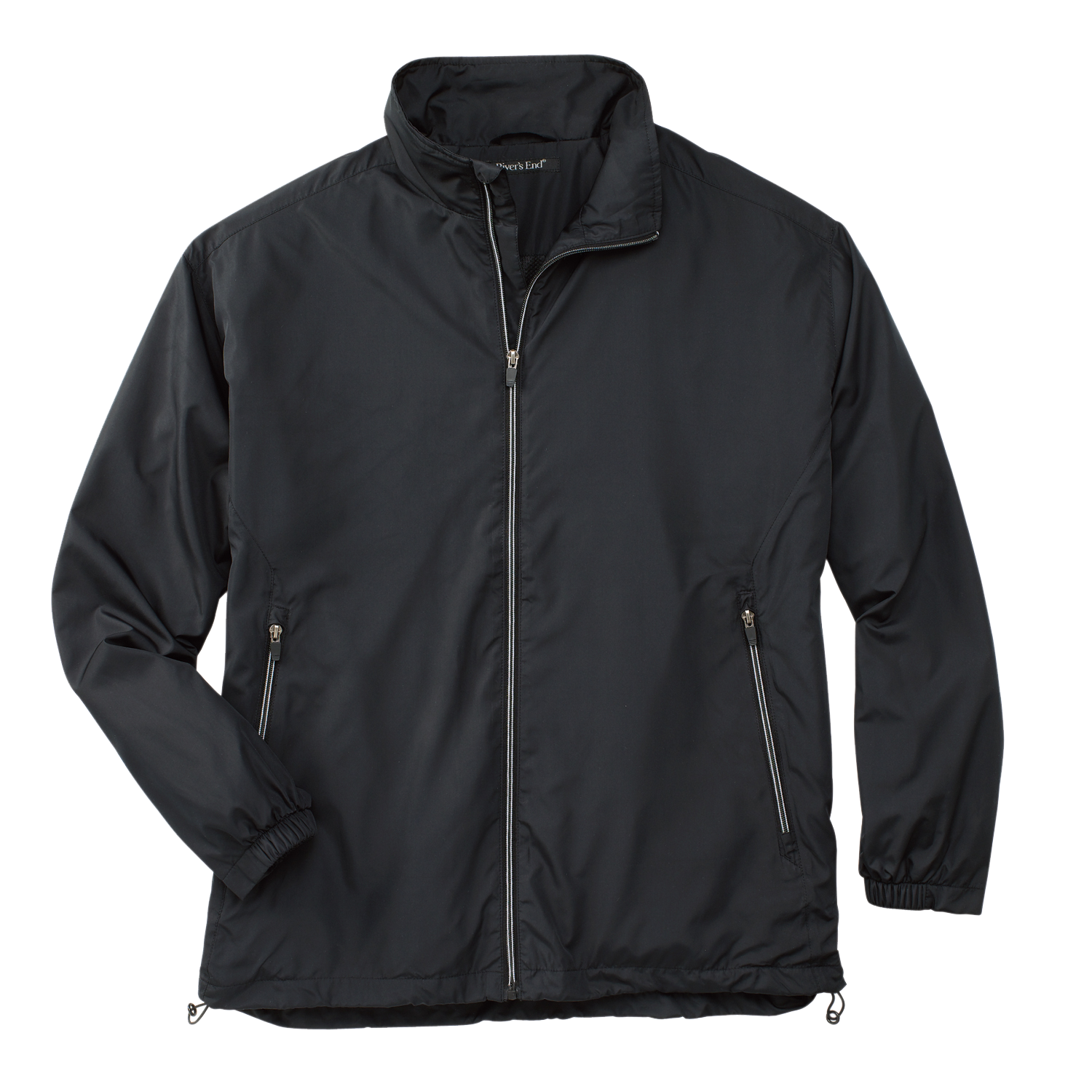 Black Lightweight Zip Up Windbreaker Jacket Front View