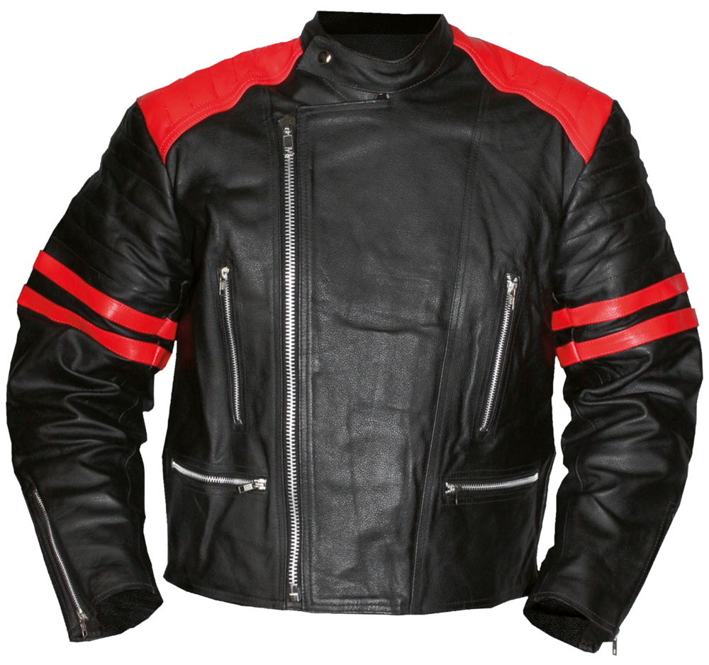 Black Motorcycle Jacket With Bold Red Sleeve Stripes Product Image