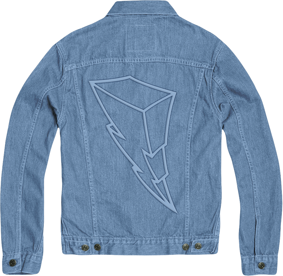 Blue Denim Jacket Back View With Graphic Embroidery Design PNG