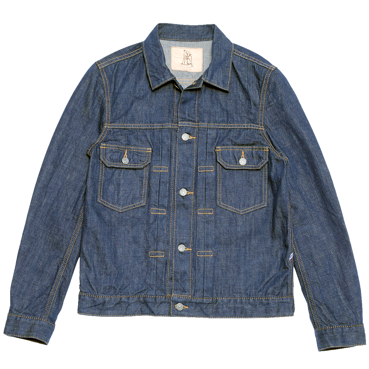 Blue Denim Trucker Jacket With Button Front And Chest Pockets PNG